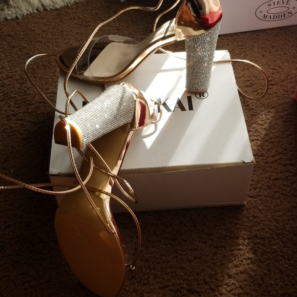 Rose Gold Rhinestone Heels - Picture 3 of 3